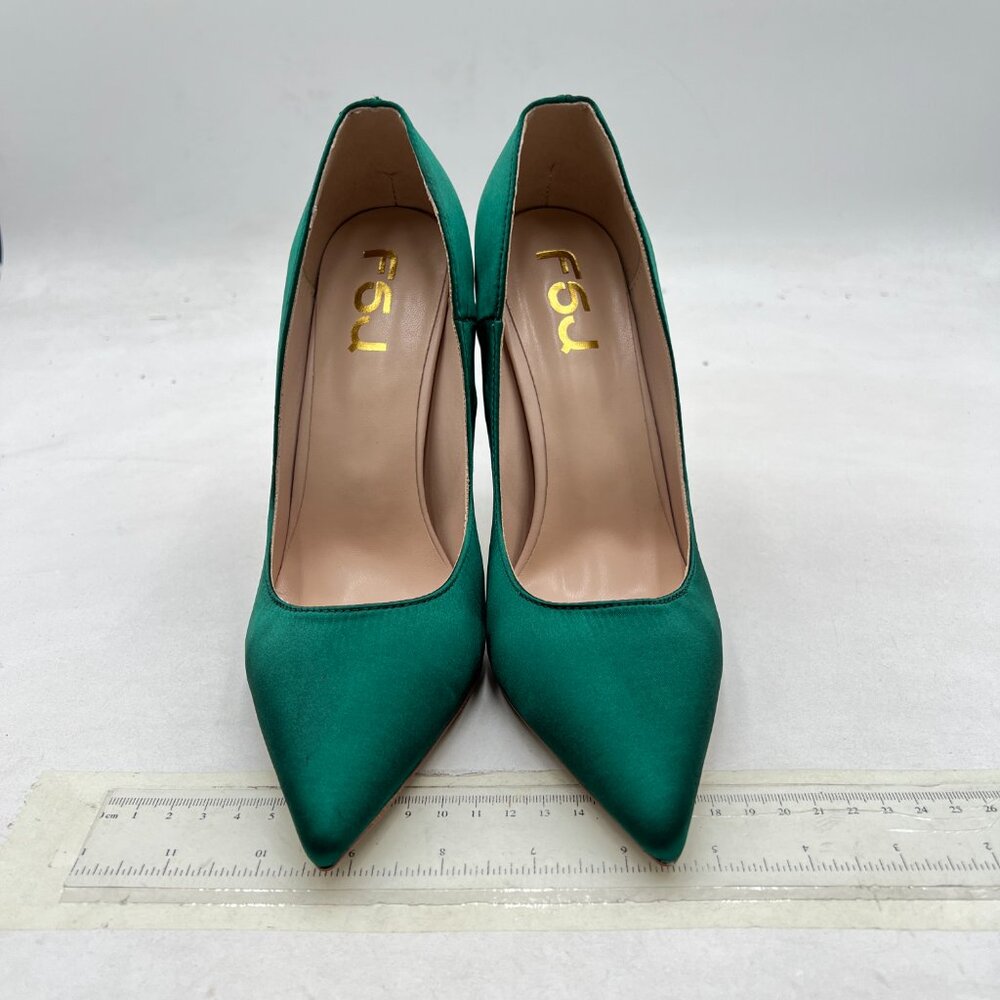 FSJ Turquoise Satin High Heels Pumps Pointed Toe Stilettos Slip On Formal Shoes - Picture 2 of 7